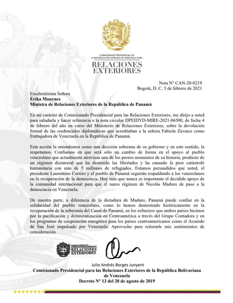 Zavarce regresa credenciales; diputado venezolano envía carta a Panamá pidiendo respaldo para recuperar la democracia