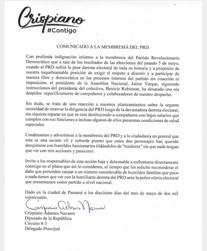 Derrota del PRD desata pugnas en la Asamblea Nacional; Crispiano Adames acusa a Jaime Vargas de despedir a su personal