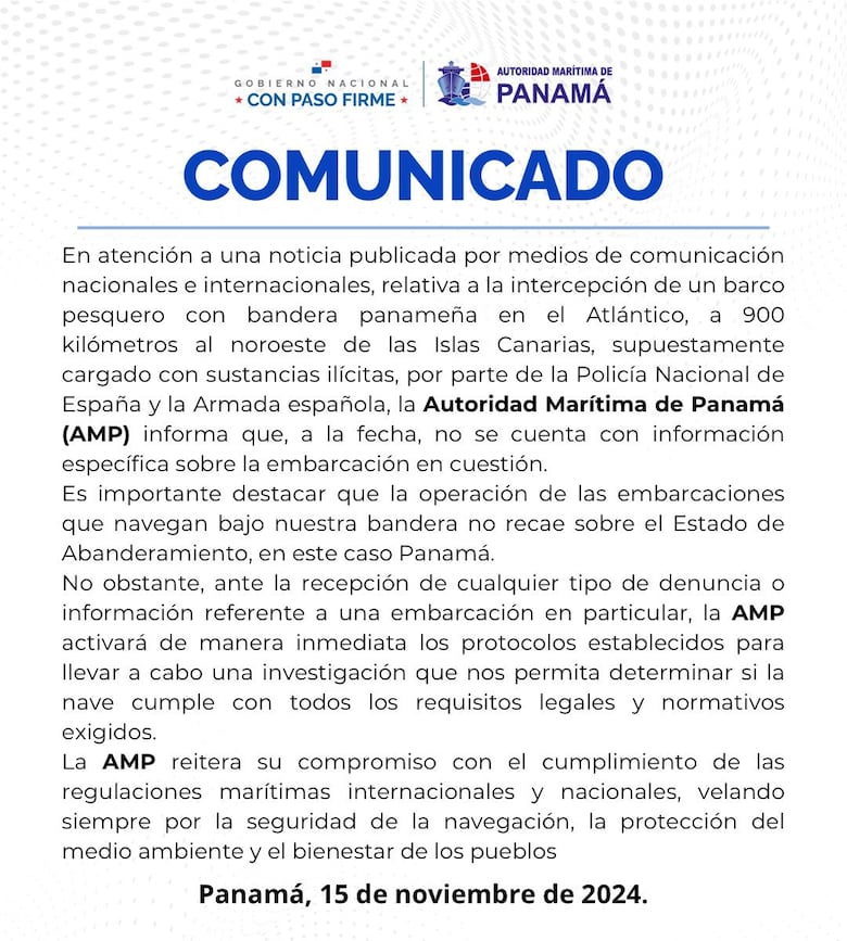 Barco pesquero con bandera panameña es interceptado en España con 4.5 toneladas de cocaína