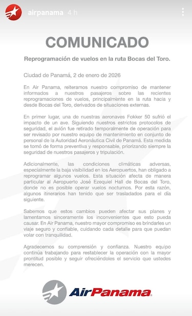 Air Panamá reprograma vuelos a Bocas del Toro por fallas técnicas y condiciones climáticas adversas