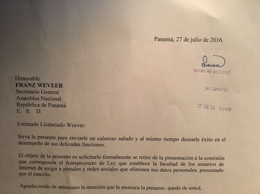 Diputado Melitón Arrocha retira anteproyecto sobre derecho al olvido