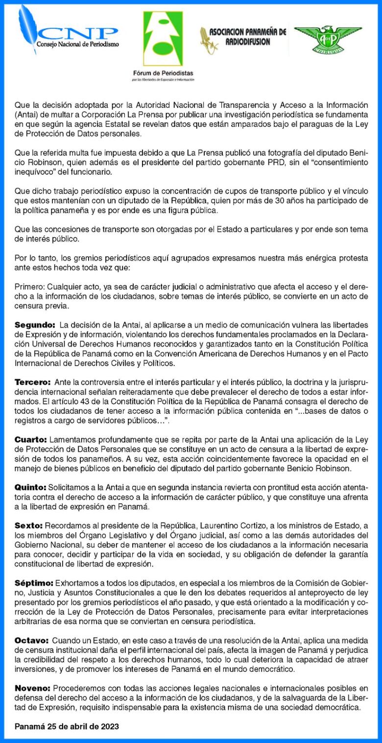 ‘Un grave precedente’, un ‘absurdo’, ‘aberrante’... las reacciones por la multa de Antai a La Prensa por la foto de Benicio Robinson