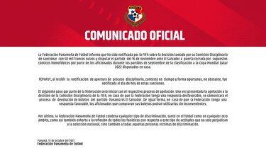 FIFA multa y sanciona a Panamá con un partido a puertas cerradas por cánticos homofóbicos
