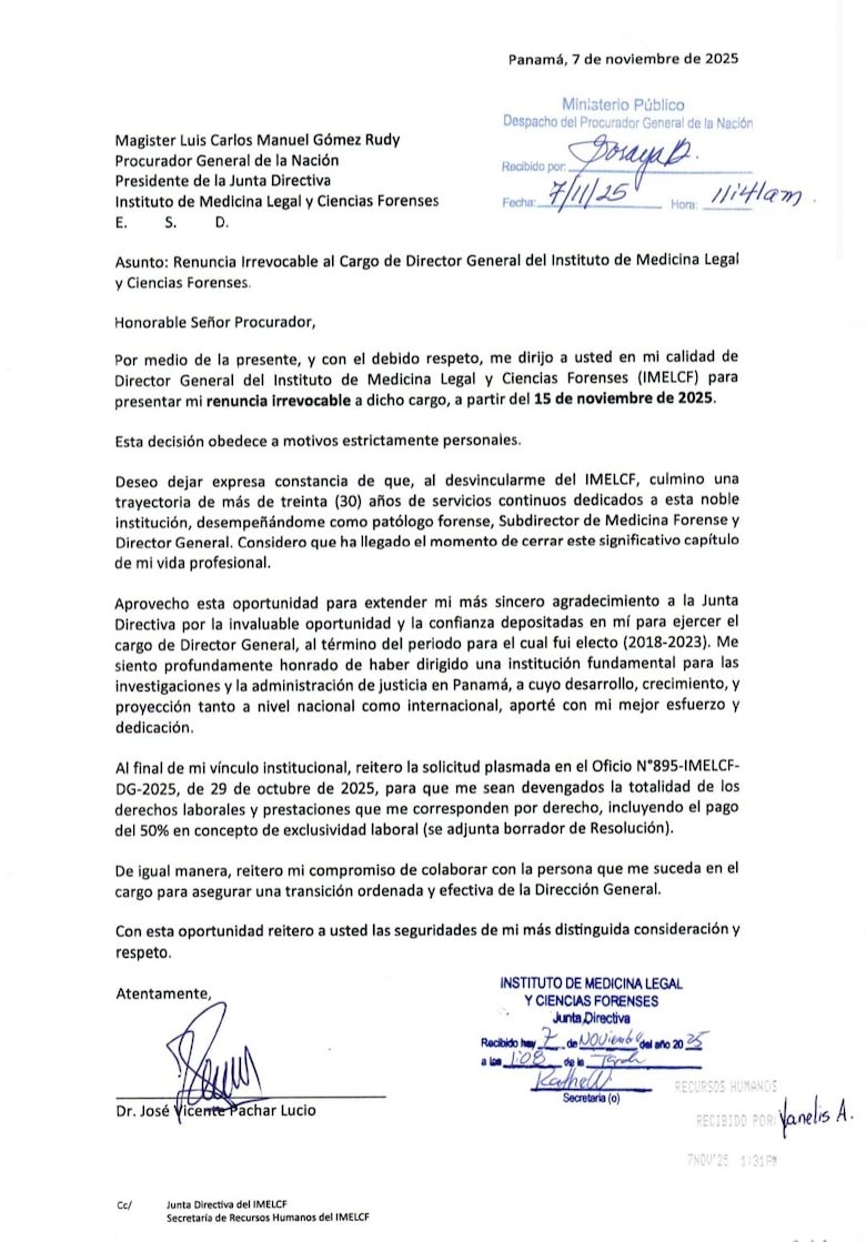 Renuncia Vicente Pachar como director de Medicina Legal