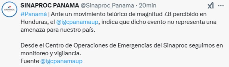 Sismo en el Mar Caribe; Sinaproc dice que no hay una amenaza sobre Panamá