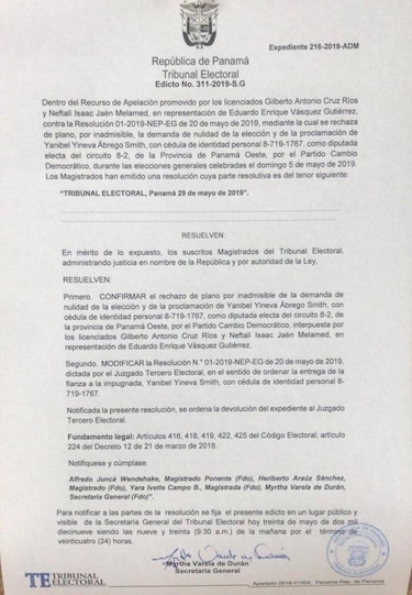 Rechazan recurso para que Yanibel Ábrego no reciba los $25 mil de fianza de impugnación