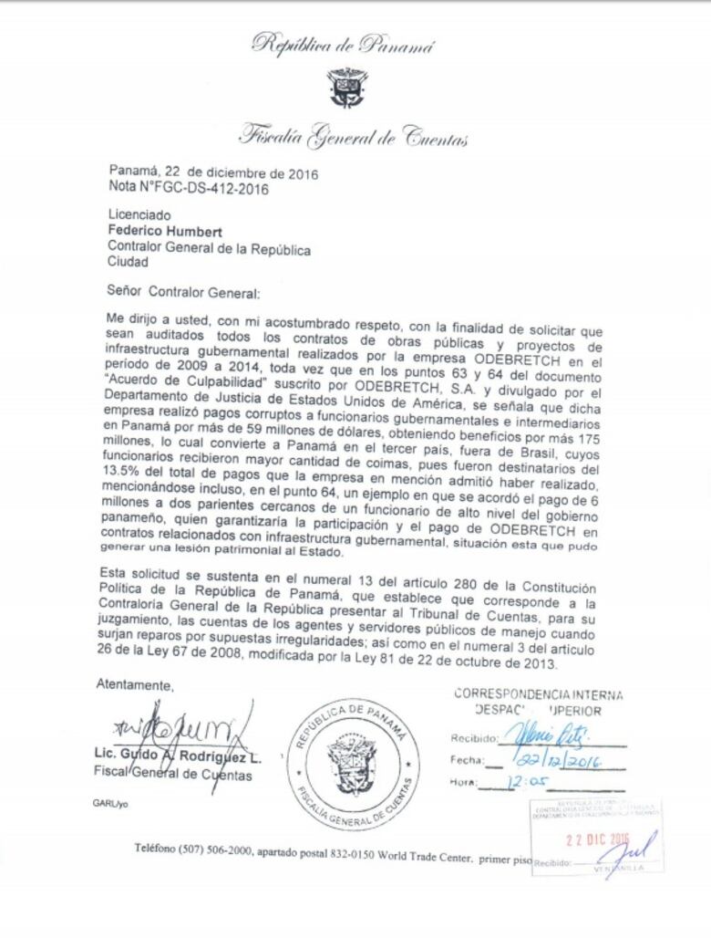 Fiscal de cuentas pide al contralor auditar las obras de Odebrecht en Panamá