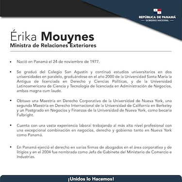 Érika Mouynes es la nueva canciller, ante la renuncia de Alejandro Ferrer