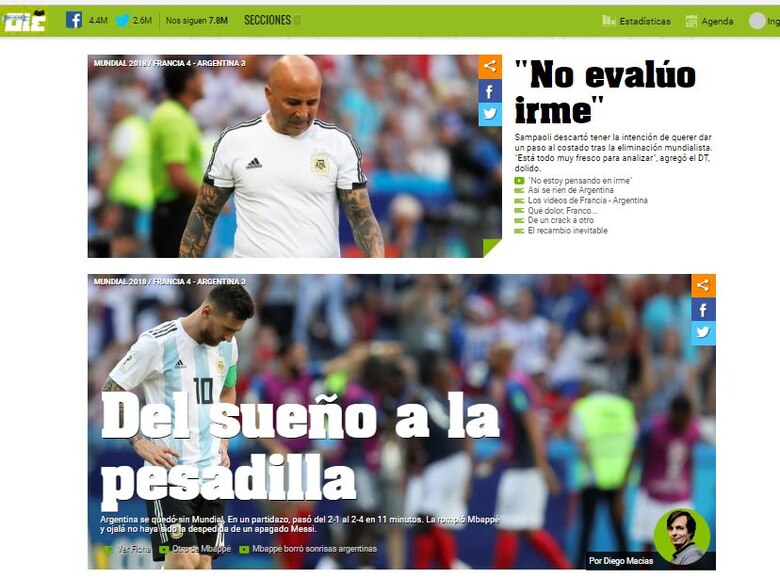 El desconsuelo se adueña de Argentina tras eliminación de su selección