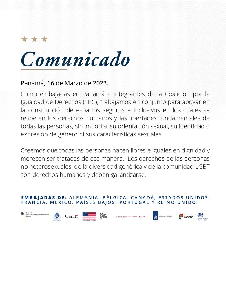 Nueve países salen en defensa de los derechos de la comunidad LGBT en Panamá