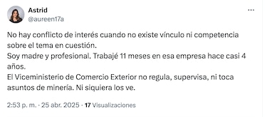 Polémica por designación de exabogada de Cobre Panamá como viceministra de Comercio Exterior