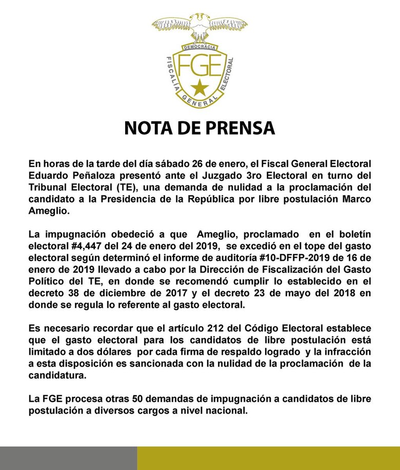Fiscal Electoral pide que se declare nula la candidatura de Marco Ameglio