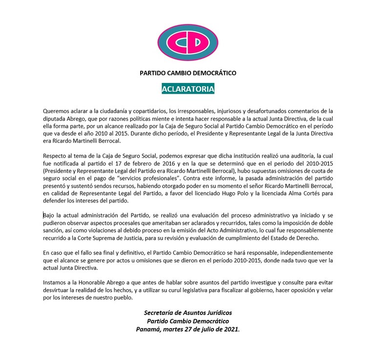 CSS impone multa de $25 mil a Cambio Democrático por morosidad de $422 mil