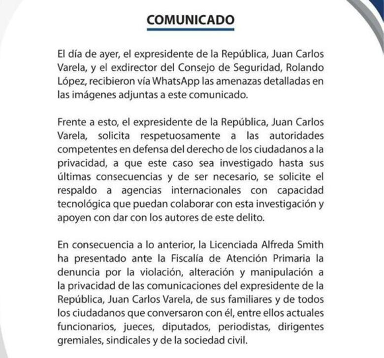 Varela presenta denuncia por amenazas recibidas vía WhatsApp