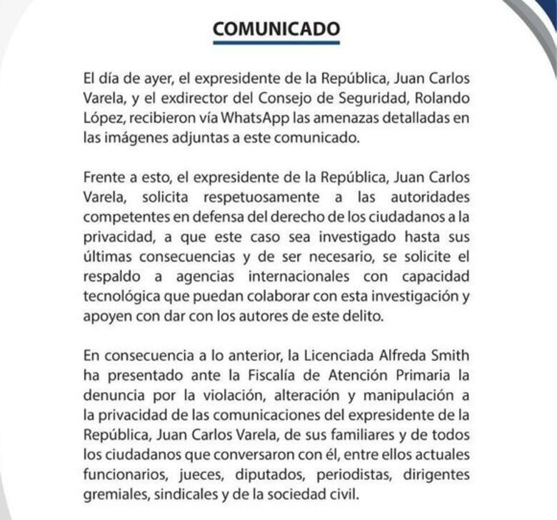 Varela presenta denuncia por amenazas recibidas vía WhatsApp