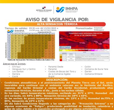 Se mantiene aviso por alta sensación térmica que podría llegar a 43 grados