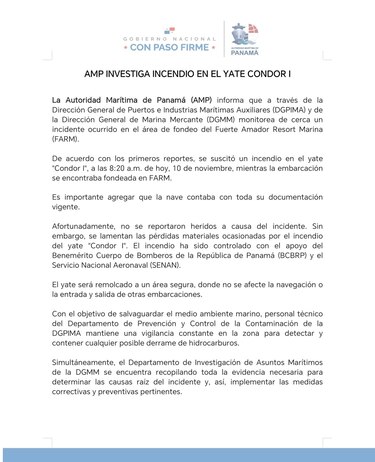 Una embarcación se hunde en Amador tras ser consumida por un incendio