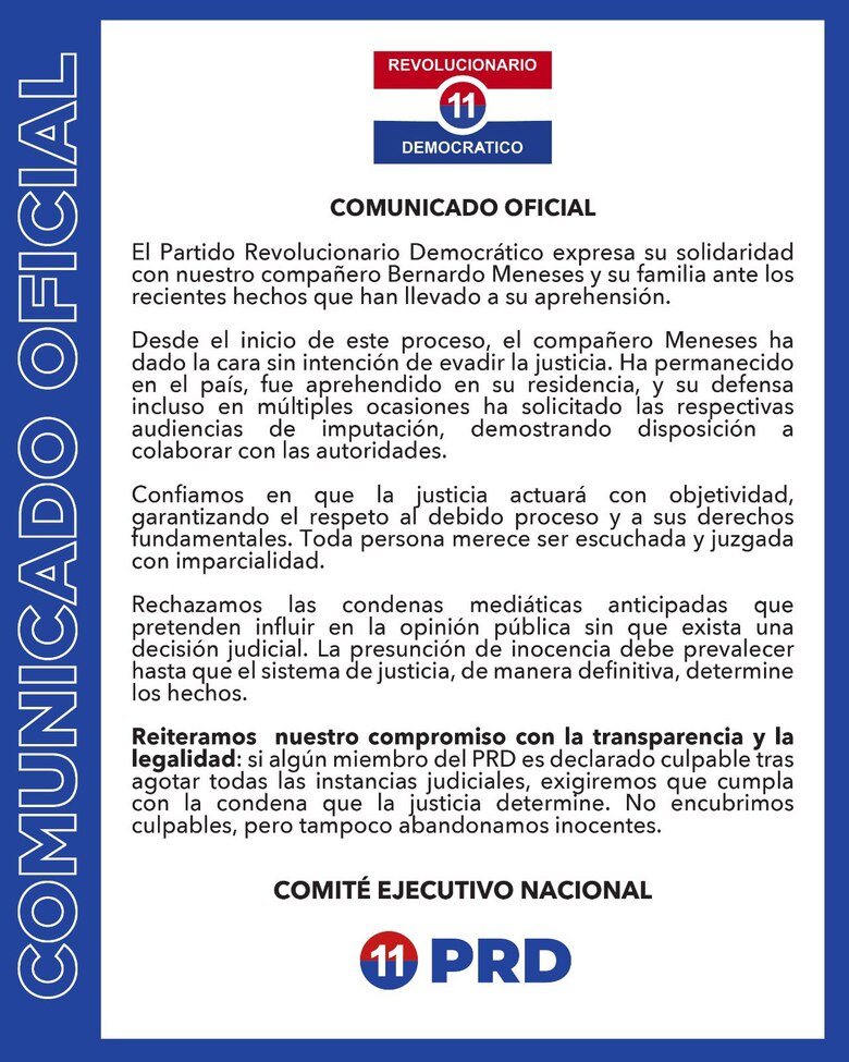PRD defiende a Meneses y rechaza condenas mediáticas anticipadas: ‘Ha dado la cara’