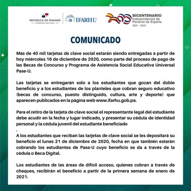 Ifarhu inicia entrega de tarjetas para estudiantes que reciben las becas de concurso y la universal