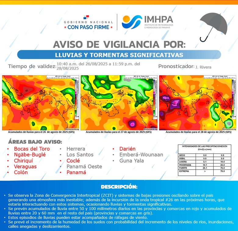 Se mantiene aviso de vigilancia por lluvias en varias regiones del país