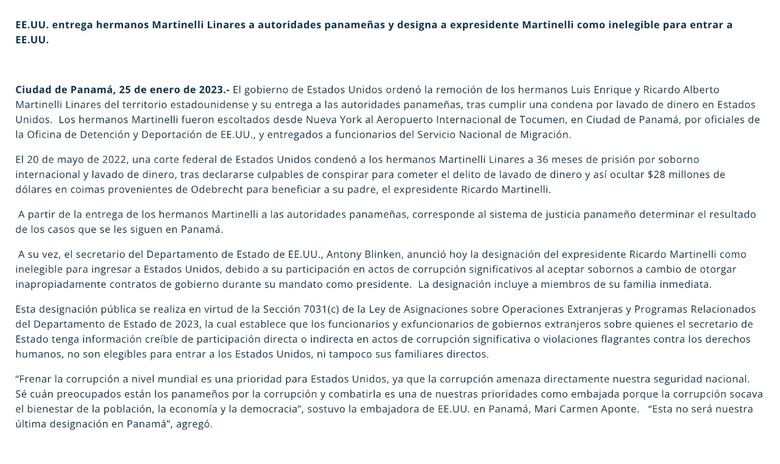 Estados Unidos señala a Ricardo Martinelli por ‘corrupción significativa’ 