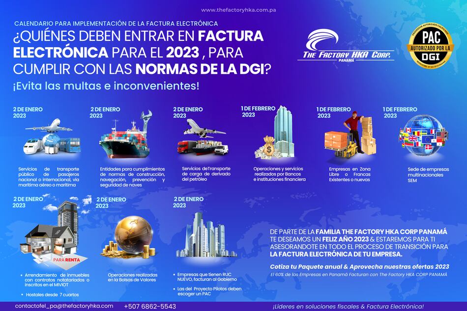 ¿Quiénes deben entrar en factura electrónica para el 2023, para cumplir con las normas de la DGI? En The Factory Hka Corp Panamá te ayudamos en la transición