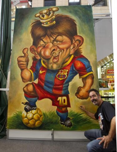 Pintan en Barcelona la caricatura más grande de Leo Messi