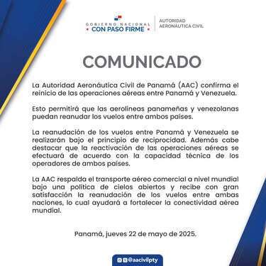 Aeronáutica Civil confirma la reanudación de los vuelos entre Panamá y Venezuela