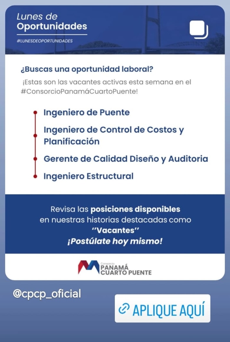 Nuevos puestos disponibles en el Cuarto Puente sobre el Canal de Panamá