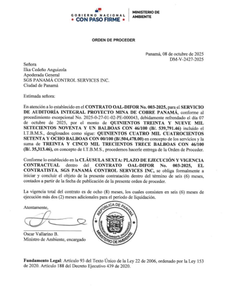 Emiten orden de proceder para la auditoría integral de la mina Cobre Panamá