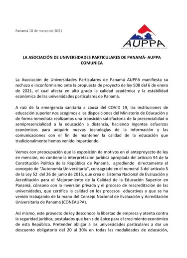 Universidades particulares rechazan el proyecto de ley que dispone descuentos en el costo de la educación