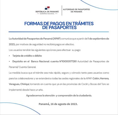 Autoridad de Pasaportes modifica forma de pago para adquirir el documento