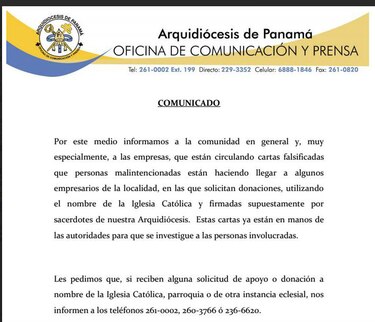 Arquidiócesis de Panamá denuncia estafa masiva a empresarios