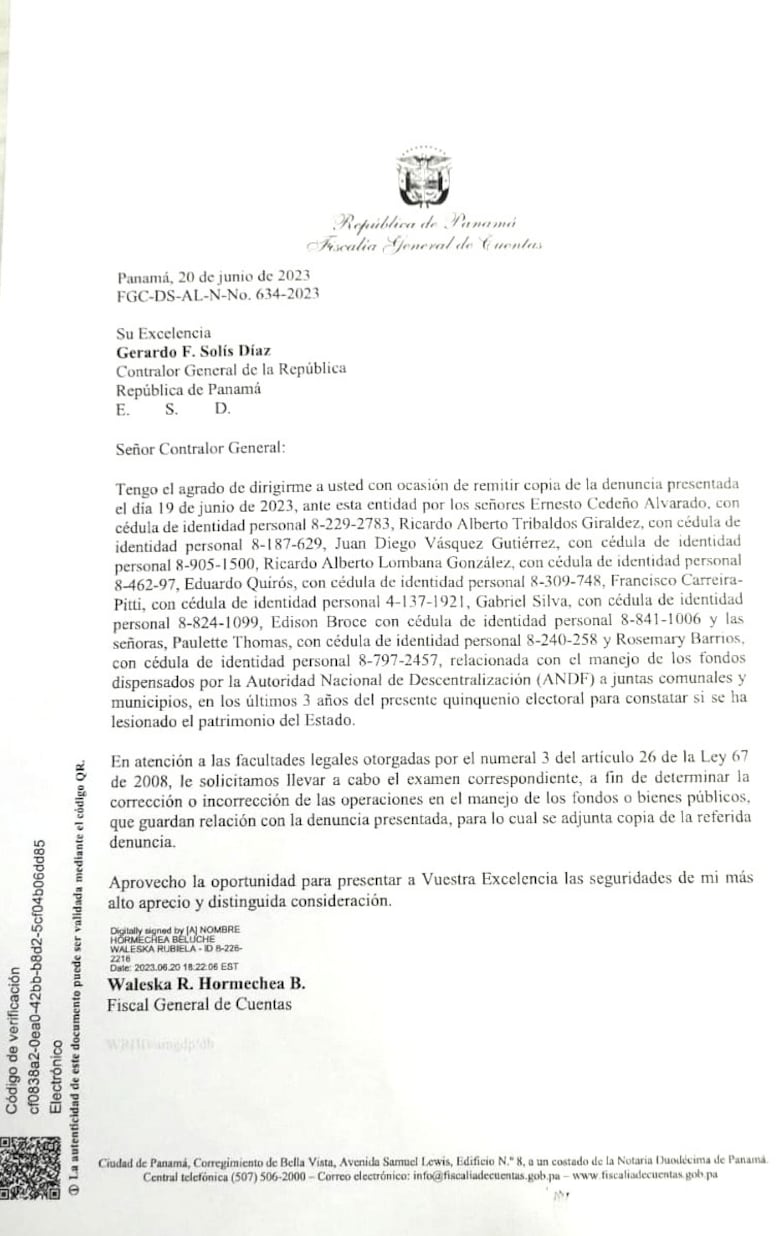 La fiscal de Cuentas pide al contralor Solís que audite los fondos de la descentralización