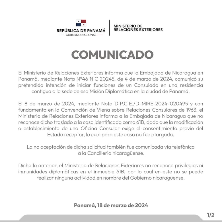 Panamá acusa a Nicaragua de intromisión en sus asuntos internos