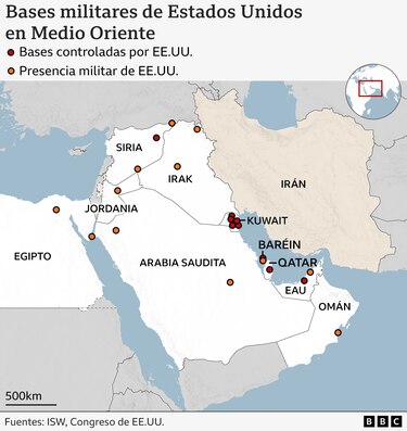¿Dónde están ubicadas las bases militares de Estados Unidos en Medio Oriente señaladas por Irán como posibles objetivos?