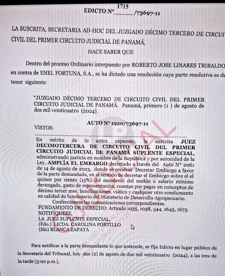 Juez ordena el embargo de parte del salario del ministro Roberto Linares, por un conflicto con Enel Fortuna
