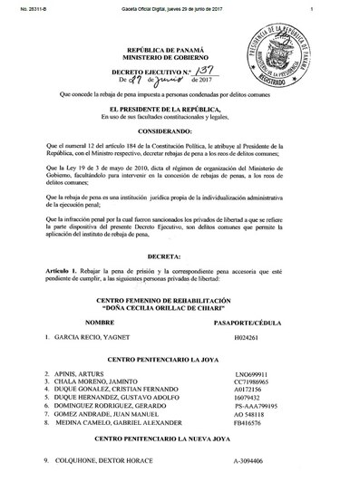 Presidente avala rebaja de pena a 15 reos