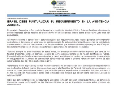 'La solicitud de Brasil debe ser puntualizada', insiste la Procuraduría