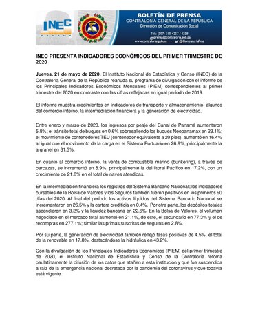 Antes del impacto del coronavirus, Panamá registró buenos indicadores económicos, informa el INEC