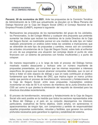 CoNEP se opone a incrementar la dieta de los directivos de la CSS; ‘es inadmisible’