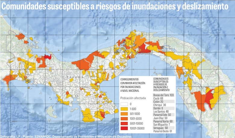 Más de 550 comunidades son susceptibles a inundaciones y deslizamientos