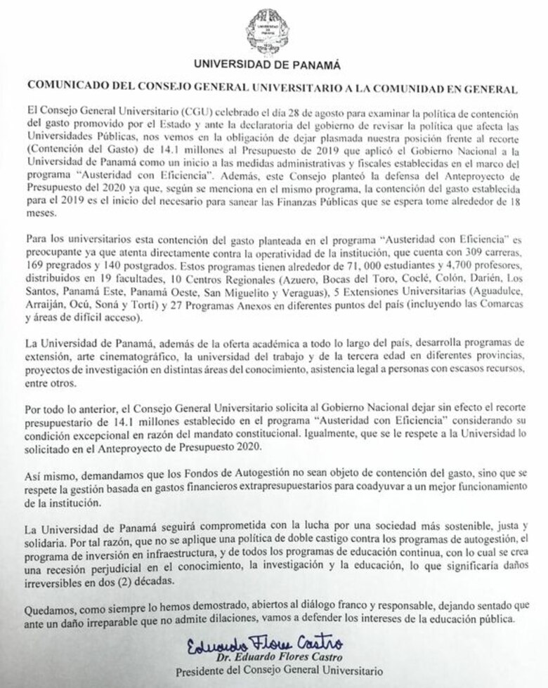 Consejo General Universitario pide dejar sin efecto el recorte presupuestario a la UP