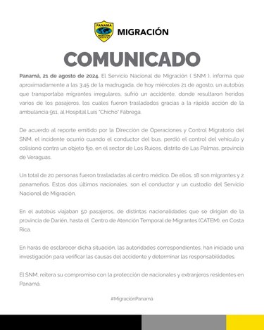 Un bus que trasladaba a migrantes sufre accidente en Veraguas; al menos 20 personas fueron llevadas al hospital