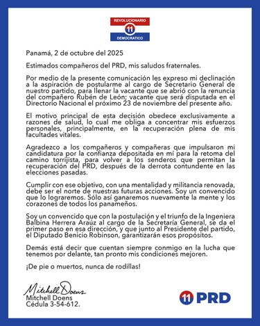 Balbina Herrera vuelve al ruedo y Bernardo Meneses se postula al CEN del PRD desde la cárcel de Tinajitas