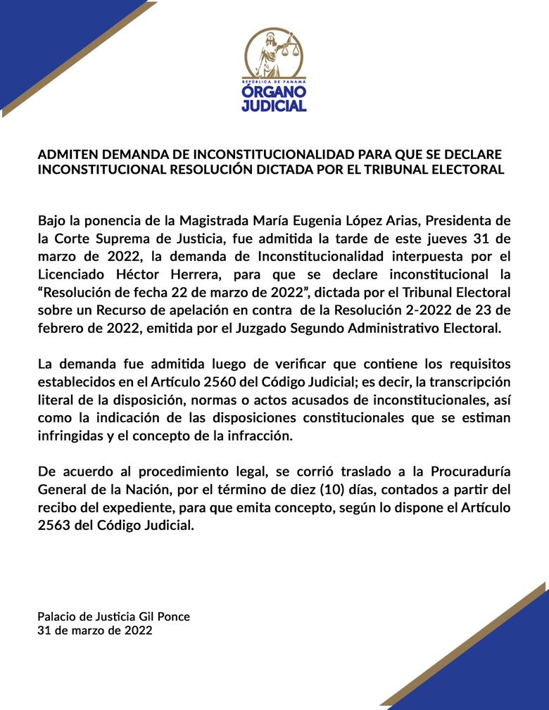 Corte admite recurso de inconstitucionalidad contra el fallo del TE que mantuvo el fuero a Martinelli