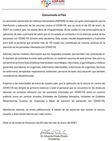 Médicos intensivistas denuncian ‘irregularidades’ en proceso de vacunación contra la Covid-19