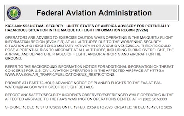 Estados Unidos emite nueva alerta y reitera a las aerolíneas el peligro de volar a Venezuela