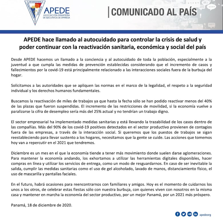 Apede pide a la población y a las autoridades tomar las acciones para frenar el virus