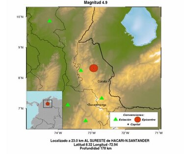 Sismo de 4.9 grados sacude noreste de Colombia